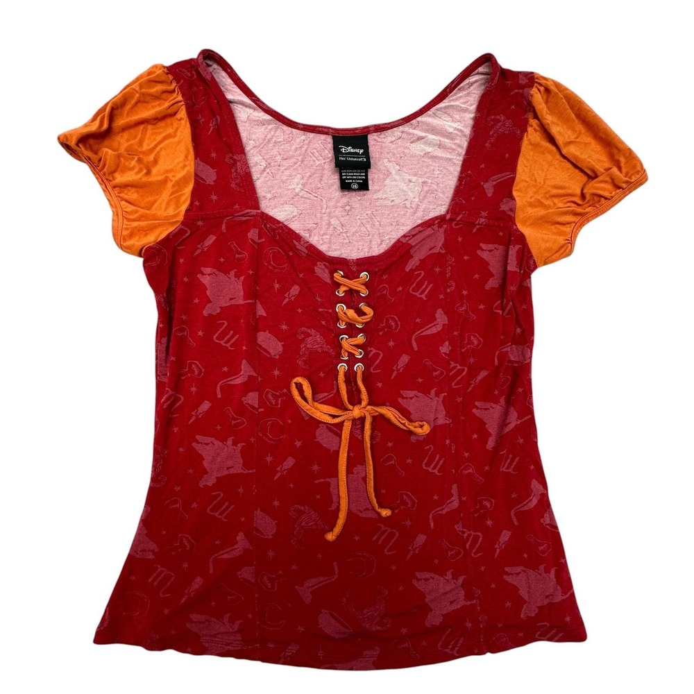 Her Universe Shirt Womens Large Red Disney Hocus Pocus Lace Up Halloween Top